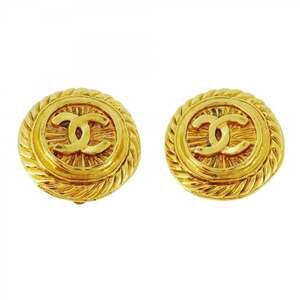 Chanel Coco Mark Circle Earrings, GP Plated Gold for Women